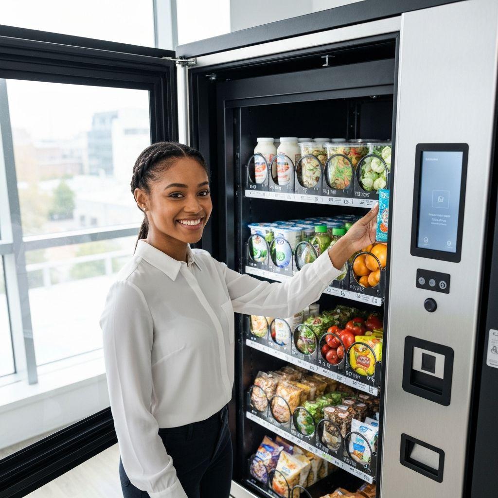 premium healthy vending machine stocked with nutritious snacks and healthy drinks