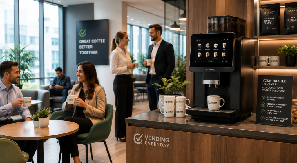 Professional workplace coffee solution with a premium bean-to-cup coffee machine in a modern office.